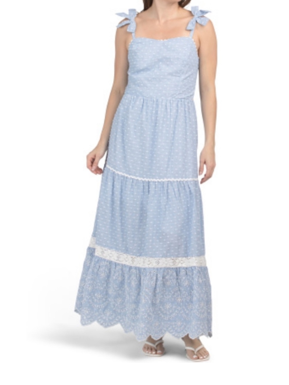 Shabby Chic dress Swiss dot tiered  embroidered midi dress 4